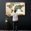 Grunge Personalized World Map Wall Art Canvas Print – Custom