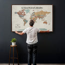 Custom Framed World Map Canvas Print – Personalized Push Pin