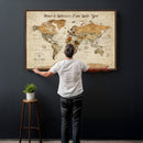 Personalized World Map Canvas Print – Custom Push Pin Framed