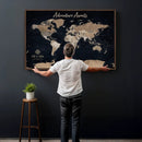 Personalized Blue World Map Canvas – Custom Framed Push Pin