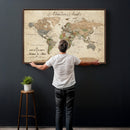 Custom Framed Push Pin Map Wall Art Canvas Print, Rustic