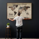 Custom Push Pin World Map Wall Canvas Print – Personalized