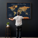Custom Push Pin World Map Wall Art Canvas Print – Personalized Travel Tracker with Pins Framed Large for Home and Office Decor