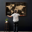 Personalized Push Pin World Map Canvas Print – Custom Framed
