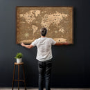 Custom Push Pin World Map Wall Art Canvas Print – Personalized Travel Tracker with Pins Framed Large for Home and Office Decor