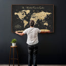 Custom Push Pin World Map Wall Art Canvas Print – Personalized Travel Tracker with Pins Framed Large for Home and Office Decor