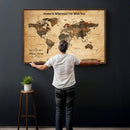Large World Map Canvas Wall Art – Custom Framed Push Pin
