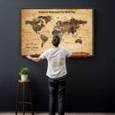 Large World Map Canvas Wall Art – Custom Framed Push Pin
