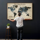 Personalize World Map Canvas Wall Art – Custom Framed Push
