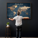 Personalized Vintage Push Pin World Map Canvas Print –