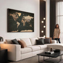 Vintage World Map Canvas Wall Art – Framed Travel Map for