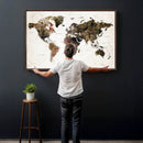 Watercolor World Map Print - Large Wall Art Canvas Print for