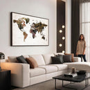 Watercolor World Map Print - Large Wall Art Canvas Print for