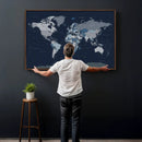 Blue Detailed World Map Wall Art Canvas Print, Modern Framed by MyGreatCanvas | Canvas Wall Art Prints | Photo Prints & Wall Decor