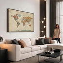Vintage World Map Canvas Wall Art Print – Framed Modern