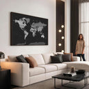 Black World Map Wall Art Canvas Print – Detailed Map of the
