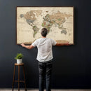 Vintage World Map Canvas Wall Art - Rustic Grunge Texture