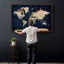 Minimalist World Map Canvas Wall Art - Watercolor Blue and