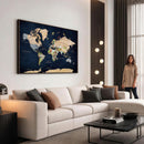 Minimalist World Map Canvas Wall Art - Watercolor Blue and
