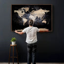 Grunge World Map Wall Art | 3-Panel Large Beige and Brown