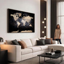 Grunge World Map Wall Art | 3-Panel Large Beige and Brown