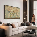 World Map Wall Art Canvas Print, Rustic Map Print, Framed