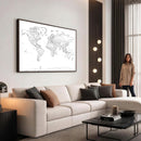 World Map Canvas Print – Framed Modern Detailed Map of the