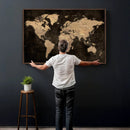 Brown World Map Canvas Print – Modern Travel Map Wall Art,