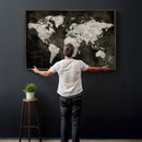 Vintage World Map Wall Art Canvas Print – Framed Large Map