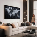 Black World Map Canvas Print – Detailed Map for Couples and