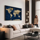 Navy Blue World Map Canvas Print – Detailed Map Minimal Navy