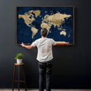 Navy Blue World Map Canvas Print – Detailed Map Minimal Navy