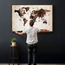 Blue Watercolor World Map Canvas Print – Framed Modern Wall