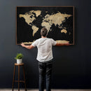 Beige World Map Canvas Wall Art Print, Minimal Black and