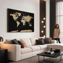 Beige World Map Canvas Wall Art Print, Minimal Black and