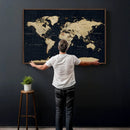 Dark World Map Canvas Wall Art Print, Minimal Black and Gold by MyGreatCanvas | Canvas Wall Art Prints | Photo Prints & Wall Decor