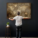 Dark Vintage World Map Canvas Wall Art Print, Antique Map