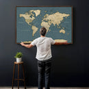 Minimal Vintage World Map Canvas Wall Art Print, Neutral