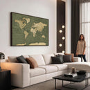 Large World Map Canvas Wall Art Print for Study Room Decor -