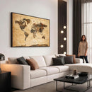 Navy Blue and Gold World Map Canvas Print – Framed Luxury