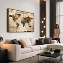 Rustic Watercolor World Map Canvas Wall Art – Framed Travel