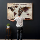 Custom Push Pin Map Wall Art Canvas Print – Personalized