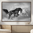 Wild Horses Wall Art Canvas Print – Framed Black and White
