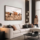 Texas Longhorn Cattle Wall Art Canvas Print, Sepia Western