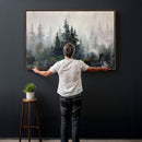 Misty Pine Forest Oil Painting Canvas — Dark Moody Teal Grey by MyGreatCanvas | Canvas Wall Art Prints | Photo Prints & Wall Decor