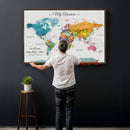 Custom Push Pin Watercolor World Map Canvas Wall Art Print –