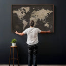 World Map Canvas Wall Art Dark Charcoal Antique Tan Detailed by MyGreatCanvas | Canvas Wall Art Prints | Photo Prints & Wall Decor