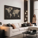 Custom World Map with Pins Canvas Wall Art Dark Charcoal