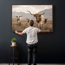 Rustic Texas Longhorn Cow Canvas Wall Art Print, Rustic Farm Animal Photography Print, Farmhouse Country Decor, Western Ranch Art