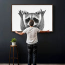 Funny Raccoon Canvas Wall Art, Black White Hands Up Animal Photo Print, Humorous Wildlife Decor, Kids Room Nursery Art, Quirky Animal Gift by MyGreatCanvas | Canvas Wall Art Prints | Photo Prints & Wall Decor